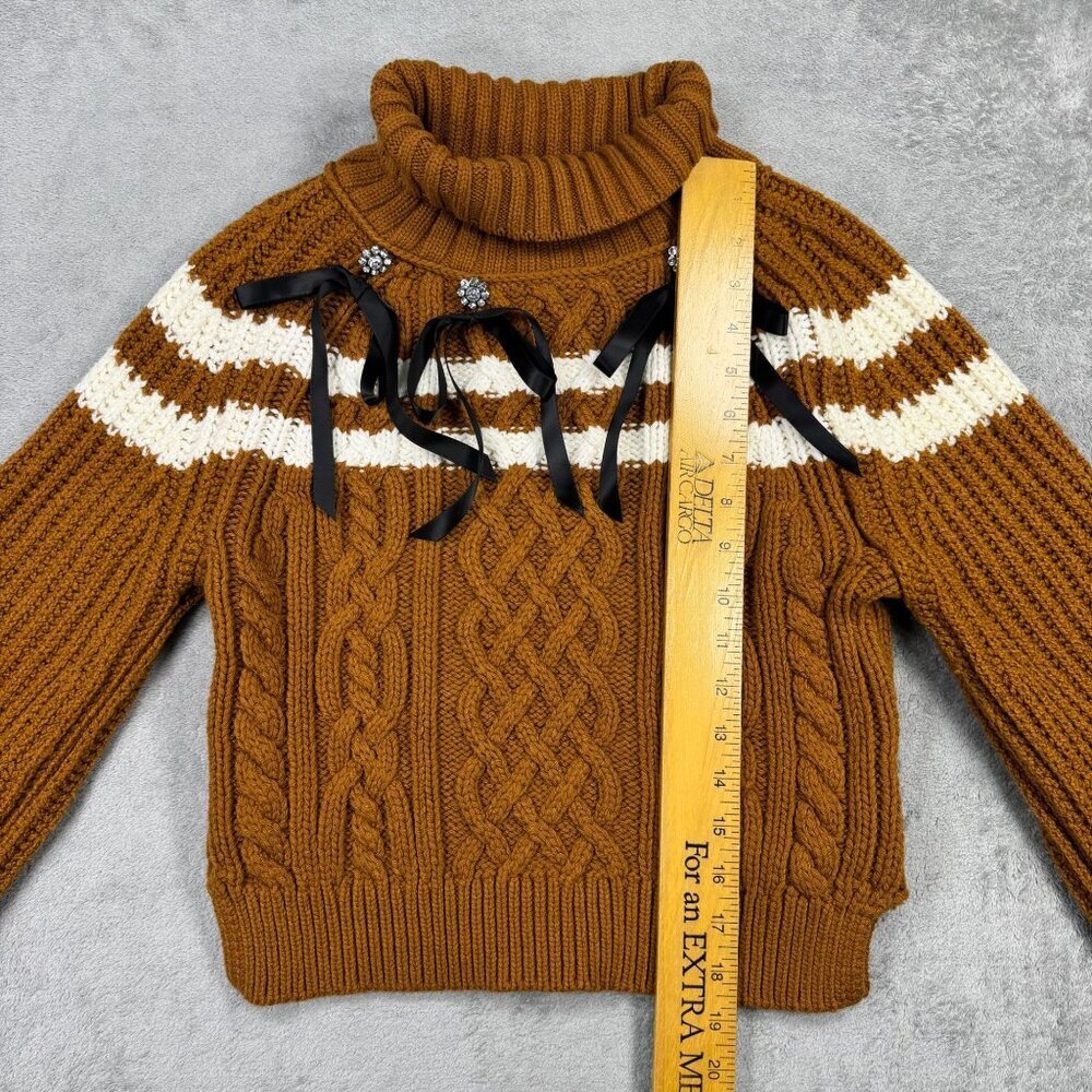 Anthropologie Maeve Turtleneck Balloon Sleeve Bow Sweater Cable Knit Preppy Sz S - Picture 10 of 10